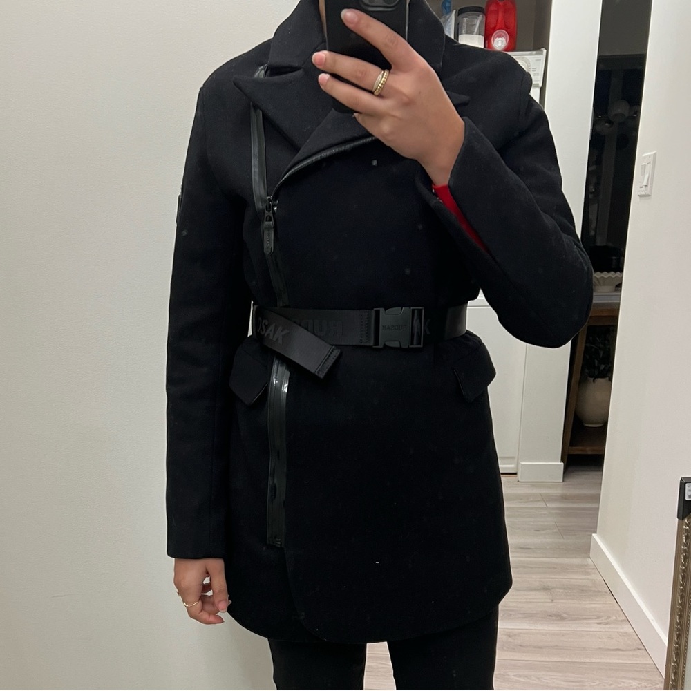 RUDSAK BLACK WOOL BELTED COAT BRAND NEW